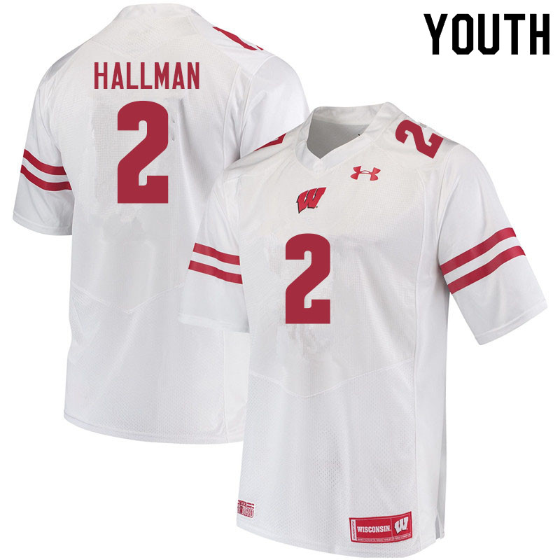 Youth #2 Ricardo Hallman Wisconsin Badgers College Football Jerseys Sale-White - Click Image to Close